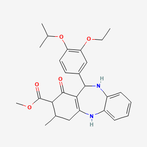 molecular formula C27H32N2O5 B4199595 methyl 11-(3-ethoxy-4-isopropoxyphenyl)-3-methyl-1-oxo-2,3,4,5,10,11-hexahydro-1H-dibenzo[b,e][1,4]diazepine-2-carboxylate 