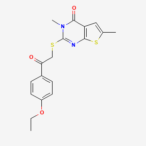 molecular formula C18H18N2O3S2 B4199648 2-{[2-(4-ethoxyphenyl)-2-oxoethyl]thio}-3,6-dimethylthieno[2,3-d]pyrimidin-4(3H)-one 