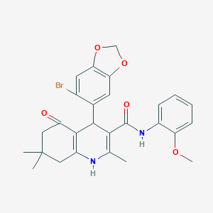 molecular formula C27H27BrN2O5 B419969 4-(6-Bromobenzo[d][1,3]dioxol-5-yl)-N-(2-methoxyphenyl)-2,7,7-trimethyl-5-oxo-1,4,5,6,7,8-hexahydroquinoline-3-carboxamide CAS No. 494196-69-9