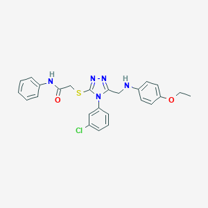 molecular formula C25H24ClN5O2S B419979 2-({4-(3-chlorophenyl)-5-[(4-ethoxyanilino)methyl]-4H-1,2,4-triazol-3-yl}sulfanyl)-N-phenylacetamide 
