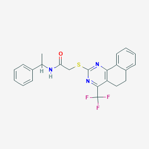 molecular formula C23H20F3N3OS B420007 N-(1-phenylethyl)-2-{[4-(trifluoromethyl)-5,6-dihydrobenzo[h]quinazolin-2-yl]sulfanyl}acetamide 