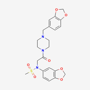 molecular formula C22H25N3O7S B4200089 N-1,3-benzodioxol-5-yl-N-{2-[4-(1,3-benzodioxol-5-ylmethyl)-1-piperazinyl]-2-oxoethyl}methanesulfonamide 