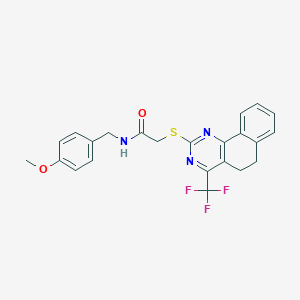 molecular formula C23H20F3N3O2S B420014 N-(4-methoxybenzyl)-2-{[4-(trifluoromethyl)-5,6-dihydrobenzo[h]quinazolin-2-yl]sulfanyl}acetamide 