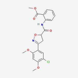 molecular formula C20H19ClN2O6 B4200252 methyl 2-({[3-(5-chloro-2,4-dimethoxyphenyl)-4,5-dihydro-5-isoxazolyl]carbonyl}amino)benzoate 