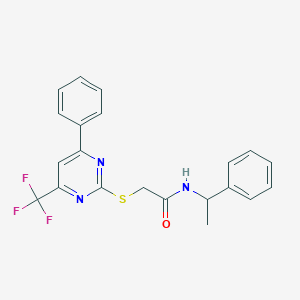molecular formula C21H18F3N3OS B420030 N-(1-phenylethyl)-2-{[4-phenyl-6-(trifluoromethyl)-2-pyrimidinyl]sulfanyl}acetamide 