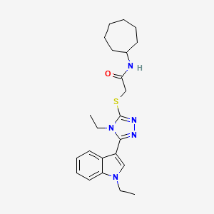 molecular formula C23H31N5OS B4200402 N-cycloheptyl-2-{[4-ethyl-5-(1-ethyl-1H-indol-3-yl)-4H-1,2,4-triazol-3-yl]thio}acetamide 