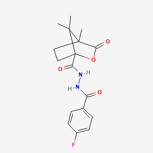 molecular formula C17H19FN2O4 B4200442 N'-[(4-fluorophenyl)carbonyl]-4,7,7-trimethyl-3-oxo-2-oxabicyclo[2.2.1]heptane-1-carbohydrazide 