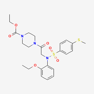 molecular formula C24H31N3O6S2 B4200499 ethyl 4-(N-(2-ethoxyphenyl)-N-{[4-(methylthio)phenyl]sulfonyl}glycyl)-1-piperazinecarboxylate 