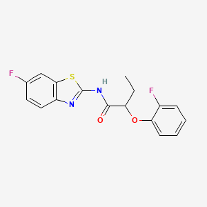 molecular formula C17H14F2N2O2S B4200570 N-(6-fluoro-1,3-benzothiazol-2-yl)-2-(2-fluorophenoxy)butanamide 