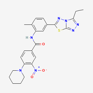 molecular formula C24H25N7O3S B4200577 N-[5-(3-ethyl[1,2,4]triazolo[3,4-b][1,3,4]thiadiazol-6-yl)-2-methylphenyl]-3-nitro-4-(1-piperidinyl)benzamide 