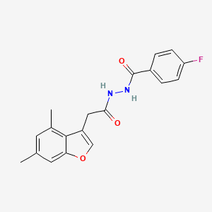 molecular formula C19H17FN2O3 B4200809 N'-[(4,6-dimethyl-1-benzofuran-3-yl)acetyl]-4-fluorobenzohydrazide 