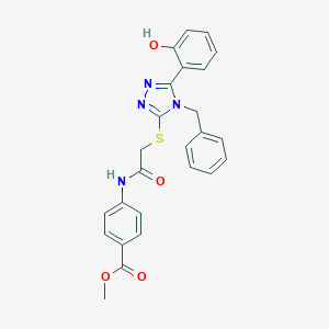 molecular formula C25H22N4O4S B420129 methyl 4-[({[4-benzyl-5-(2-hydroxyphenyl)-4H-1,2,4-triazol-3-yl]sulfanyl}acetyl)amino]benzoate 