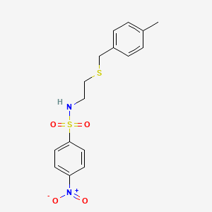molecular formula C16H18N2O4S2 B4201335 N-{2-[(4-methylbenzyl)thio]ethyl}-4-nitrobenzenesulfonamide 