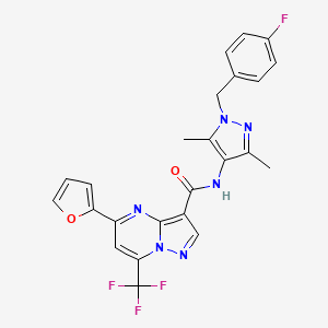 molecular formula C24H18F4N6O2 B4201436 N-[1-[(4-fluorophenyl)methyl]-3,5-dimethylpyrazol-4-yl]-5-(furan-2-yl)-7-(trifluoromethyl)pyrazolo[1,5-a]pyrimidine-3-carboxamide 