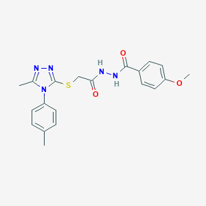 molecular formula C20H21N5O3S B420154 N'-(4-methoxybenzoyl)-2-{[5-methyl-4-(4-methylphenyl)-4H-1,2,4-triazol-3-yl]sulfanyl}acetohydrazide 