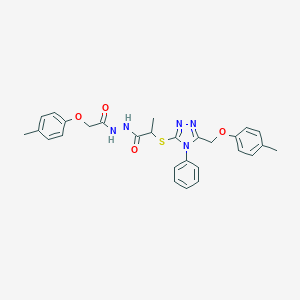 molecular formula C28H29N5O4S B420158 N'-[(4-methylphenoxy)acetyl]-2-({5-[(4-methylphenoxy)methyl]-4-phenyl-4H-1,2,4-triazol-3-yl}sulfanyl)propanohydrazide 