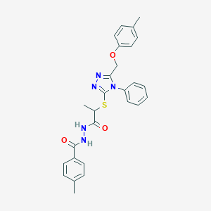 molecular formula C27H27N5O3S B420160 N'-(4-methylbenzoyl)-2-({5-[(4-methylphenoxy)methyl]-4-phenyl-4H-1,2,4-triazol-3-yl}sulfanyl)propanohydrazide 