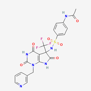 molecular formula C21H17F3N6O6S B4202525 N-[4-({2,4,6-TRIOXO-1-[(PYRIDIN-3-YL)METHYL]-5-(TRIFLUOROMETHYL)-1H,2H,3H,4H,5H,6H,7H-PYRROLO[2,3-D]PYRIMIDIN-5-YL}SULFAMOYL)PHENYL]ACETAMIDE 