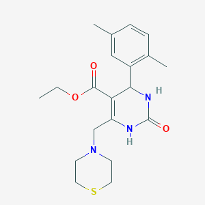 molecular formula C20H27N3O3S B4203710 ETHYL 4-(2,5-DIMETHYLPHENYL)-2-OXO-6-(1,4-THIAZINAN-4-YLMETHYL)-1,2,3,4-TETRAHYDRO-5-PYRIMIDINECARBOXYLATE 