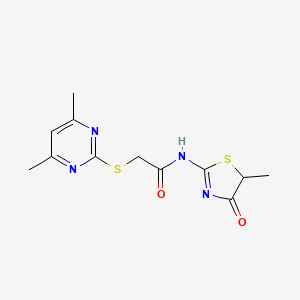 molecular formula C12H14N4O2S2 B4203763 2-[(4,6-dimethylpyrimidin-2-yl)sulfanyl]-N-(5-methyl-4-oxo-4,5-dihydro-1,3-thiazol-2-yl)acetamide 