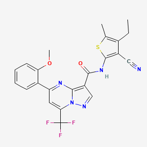 molecular formula C23H18F3N5O2S B4203778 N-(3-cyano-4-ethyl-5-methyl-2-thienyl)-5-(2-methoxyphenyl)-7-(trifluoromethyl)pyrazolo[1,5-a]pyrimidine-3-carboxamide 