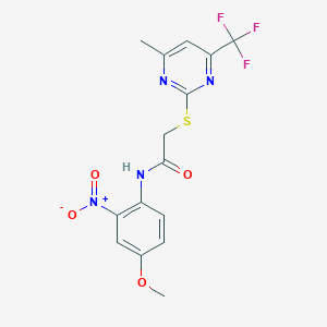 molecular formula C15H13F3N4O4S B4204160 N-(4-methoxy-2-nitrophenyl)-2-{[4-methyl-6-(trifluoromethyl)-2-pyrimidinyl]thio}acetamide 