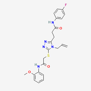 molecular formula C23H24FN5O3S B4204202 N-(4-fluorophenyl)-3-[5-[2-(2-methoxyanilino)-2-oxoethyl]sulfanyl-4-prop-2-enyl-1,2,4-triazol-3-yl]propanamide 