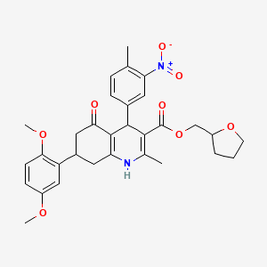 molecular formula C31H34N2O8 B4204241 Tetrahydrofuran-2-ylmethyl 7-(2,5-dimethoxyphenyl)-2-methyl-4-(4-methyl-3-nitrophenyl)-5-oxo-1,4,5,6,7,8-hexahydroquinoline-3-carboxylate 