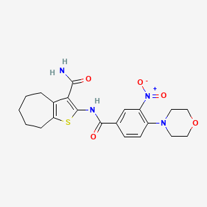 molecular formula C21H24N4O5S B4205208 2-{[4-(4-morpholinyl)-3-nitrobenzoyl]amino}-5,6,7,8-tetrahydro-4H-cyclohepta[b]thiophene-3-carboxamide 