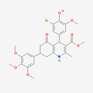 molecular formula C28H30BrNO8 B4205472 Methyl 4-(3-bromo-4-hydroxy-5-methoxyphenyl)-2-methyl-5-oxo-7-(3,4,5-trimethoxyphenyl)-1,4,5,6,7,8-hexahydroquinoline-3-carboxylate 