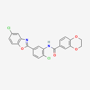 molecular formula C22H14Cl2N2O4 B4205502 N-[2-chloro-5-(5-chloro-1,3-benzoxazol-2-yl)phenyl]-2,3-dihydro-1,4-benzodioxine-6-carboxamide 