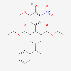 molecular formula C26H28N2O8 B4205653 Diethyl 4-(4-hydroxy-3-methoxy-5-nitrophenyl)-1-(1-phenylethyl)-1,4-dihydropyridine-3,5-dicarboxylate 