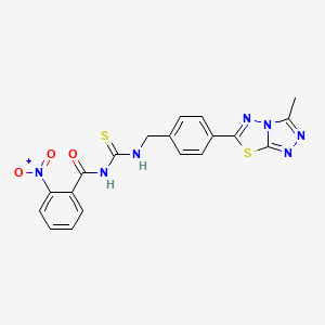 molecular formula C19H15N7O3S2 B4205781 N-({[4-(3-methyl[1,2,4]triazolo[3,4-b][1,3,4]thiadiazol-6-yl)benzyl]amino}carbonothioyl)-2-nitrobenzamide 