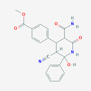 molecular formula C21H19N3O5 B4205935 methyl 4-[5-(aminocarbonyl)-3-cyano-2-hydroxy-6-oxo-2-phenyl-4-piperidinyl]benzoate 