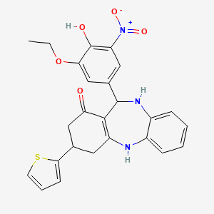 molecular formula C25H23N3O5S B4206230 11-(3-ethoxy-4-hydroxy-5-nitrophenyl)-3-(2-thienyl)-2,3,4,5,10,11-hexahydro-1H-dibenzo[b,e][1,4]diazepin-1-one 