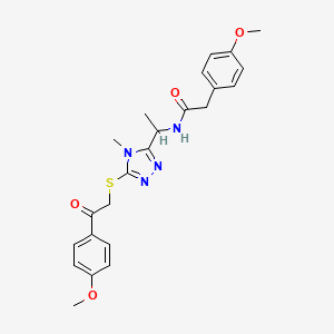 molecular formula C23H26N4O4S B4206380 2-(4-methoxyphenyl)-N-[1-(5-{[2-(4-methoxyphenyl)-2-oxoethyl]sulfanyl}-4-methyl-4H-1,2,4-triazol-3-yl)ethyl]acetamide 