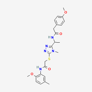 molecular formula C24H29N5O4S B4206482 N-{1-[5-({2-[(2-methoxy-5-methylphenyl)amino]-2-oxoethyl}sulfanyl)-4-methyl-4H-1,2,4-triazol-3-yl]ethyl}-2-(4-methoxyphenyl)acetamide 