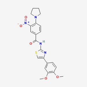 molecular formula C22H22N4O5S B4207053 N-[4-(3,4-dimethoxyphenyl)-1,3-thiazol-2-yl]-3-nitro-4-(1-pyrrolidinyl)benzamide 