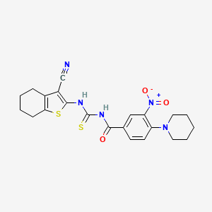 molecular formula C22H23N5O3S2 B4207581 N-{[(3-cyano-4,5,6,7-tetrahydro-1-benzothien-2-yl)amino]carbonothioyl}-3-nitro-4-(1-piperidinyl)benzamide 