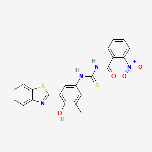molecular formula C22H16N4O4S2 B4207710 N-({[3-(1,3-benzothiazol-2-yl)-4-hydroxy-5-methylphenyl]amino}carbonothioyl)-2-nitrobenzamide 