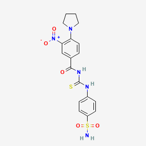 molecular formula C18H19N5O5S2 B4207913 N-({[4-(aminosulfonyl)phenyl]amino}carbonothioyl)-3-nitro-4-(1-pyrrolidinyl)benzamide 