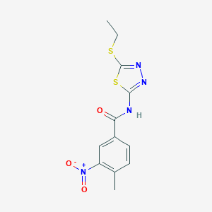 molecular formula C12H12N4O3S2 B420793 N-[5-(ethylsulfanyl)-1,3,4-thiadiazol-2-yl]-4-methyl-3-nitrobenzamide 