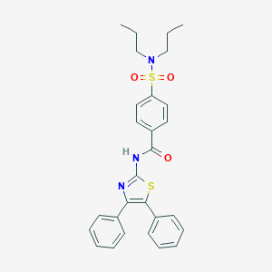 molecular formula C28H29N3O3S2 B420830 N-(4,5-diphenyl-1,3-thiazol-2-yl)-4-(dipropylsulfamoyl)benzamide 