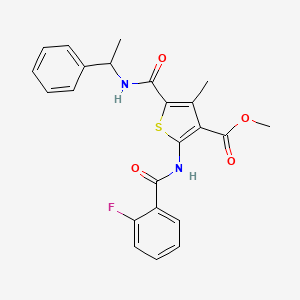 molecular formula C23H21FN2O4S B4208400 Methyl 2-{[(2-fluorophenyl)carbonyl]amino}-4-methyl-5-[(1-phenylethyl)carbamoyl]thiophene-3-carboxylate 