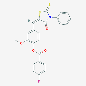 B420850 2-Methoxy-4-[(4-oxo-3-phenyl-2-thioxo-1,3-thiazolidin-5-ylidene)methyl]phenyl 4-fluorobenzoate CAS No. 5680-97-7