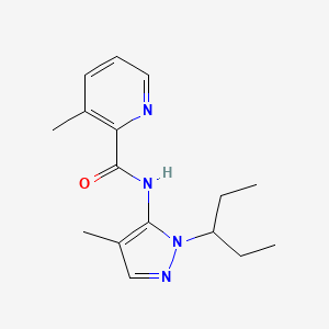 molecular formula C16H22N4O B4208718 N-[1-(1-ethylpropyl)-4-methyl-1H-pyrazol-5-yl]-3-methylpyridine-2-carboxamide 
