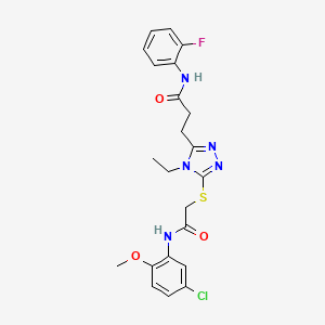 molecular formula C22H23ClFN5O3S B4208756 3-[5-({2-[(5-chloro-2-methoxyphenyl)amino]-2-oxoethyl}sulfanyl)-4-ethyl-4H-1,2,4-triazol-3-yl]-N-(2-fluorophenyl)propanamide 