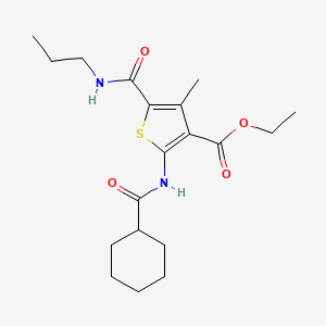 molecular formula C19H28N2O4S B4210225 ethyl 2-[(cyclohexylcarbonyl)amino]-4-methyl-5-[(propylamino)carbonyl]-3-thiophenecarboxylate 