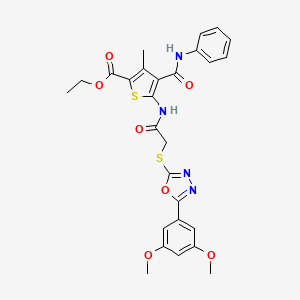 molecular formula C27H26N4O7S2 B4210368 ethyl 4-(anilinocarbonyl)-5-[({[5-(3,5-dimethoxyphenyl)-1,3,4-oxadiazol-2-yl]thio}acetyl)amino]-3-methyl-2-thiophenecarboxylate 