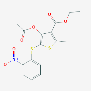 molecular formula C16H15NO6S2 B421042 ethyl 4-(acetyloxy)-2-methyl-5-[(2-nitrophenyl)sulfanyl]thiophene-3-carboxylate 